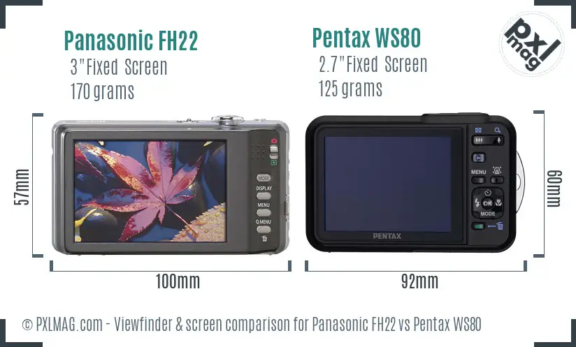 Panasonic FH22 vs Pentax WS80 Screen and Viewfinder comparison