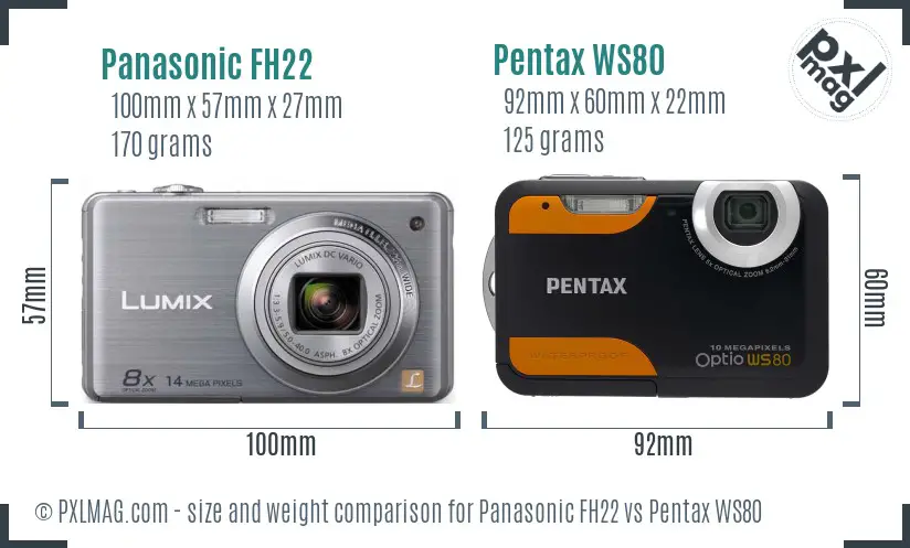Panasonic FH22 vs Pentax WS80 size comparison