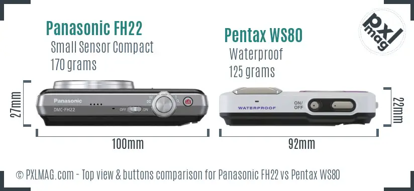 Panasonic FH22 vs Pentax WS80 top view buttons comparison