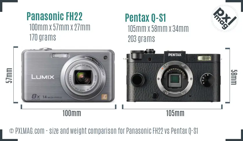 Panasonic FH22 vs Pentax Q-S1 size comparison