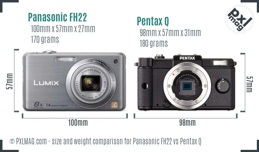 Panasonic FH22 vs Pentax Q size comparison