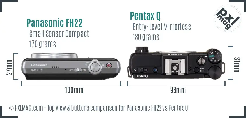 Panasonic FH22 vs Pentax Q top view buttons comparison