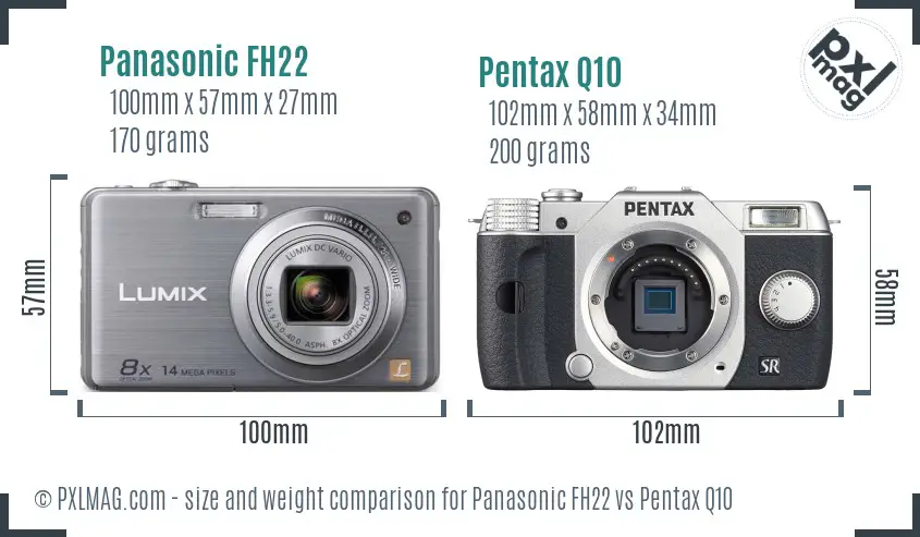 Panasonic FH22 vs Pentax Q10 size comparison