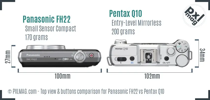 Panasonic FH22 vs Pentax Q10 top view buttons comparison