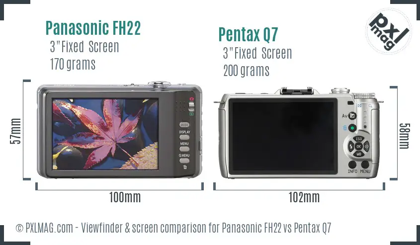 Panasonic FH22 vs Pentax Q7 Screen and Viewfinder comparison