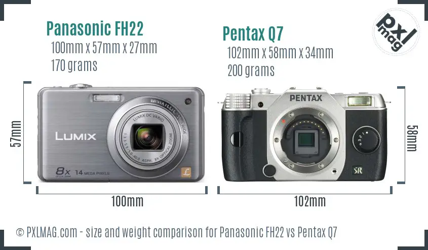 Panasonic FH22 vs Pentax Q7 size comparison