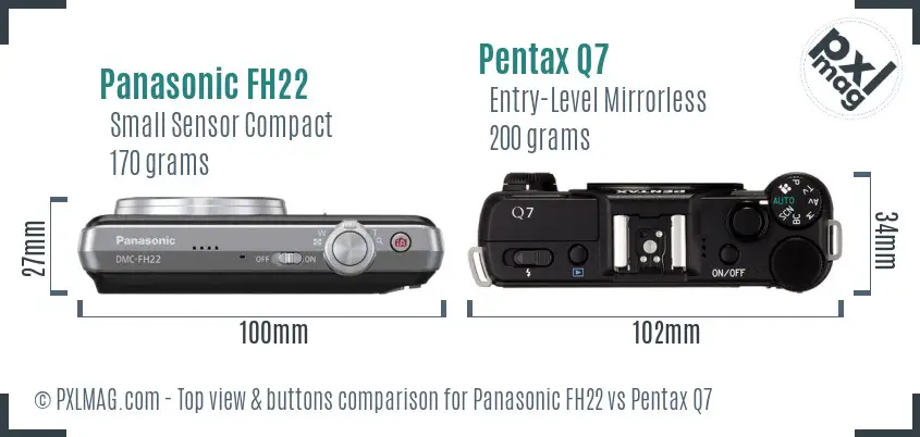 Panasonic FH22 vs Pentax Q7 top view buttons comparison