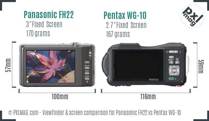 Panasonic FH22 vs Pentax WG-10 Screen and Viewfinder comparison