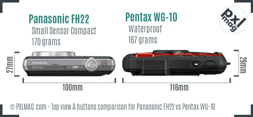 Panasonic FH22 vs Pentax WG-10 top view buttons comparison