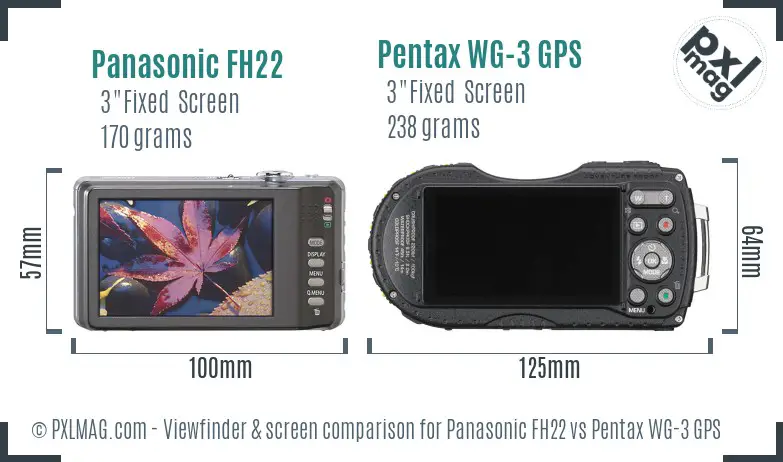 Panasonic FH22 vs Pentax WG-3 GPS Screen and Viewfinder comparison
