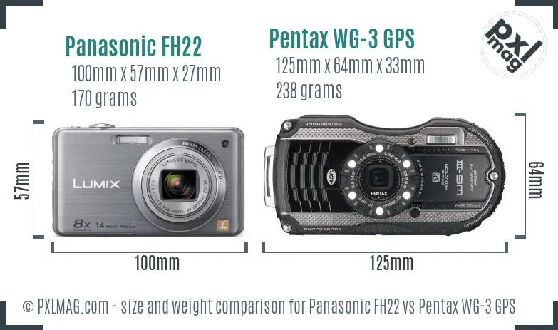 Panasonic FH22 vs Pentax WG-3 GPS size comparison