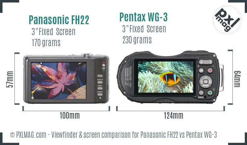 Panasonic FH22 vs Pentax WG-3 Screen and Viewfinder comparison