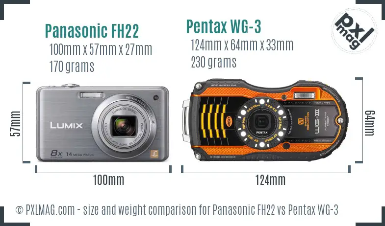 Panasonic FH22 vs Pentax WG-3 size comparison
