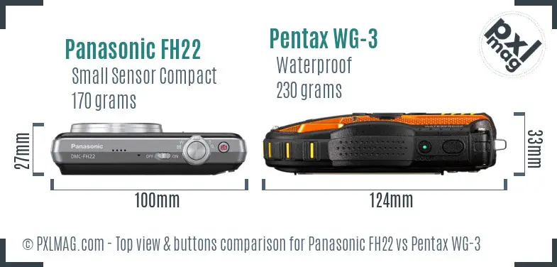 Panasonic FH22 vs Pentax WG-3 top view buttons comparison