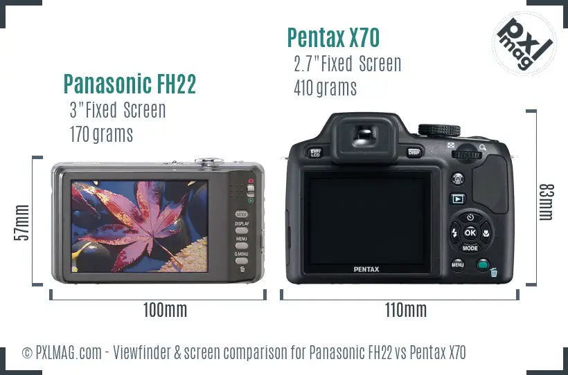 Panasonic FH22 vs Pentax X70 Screen and Viewfinder comparison