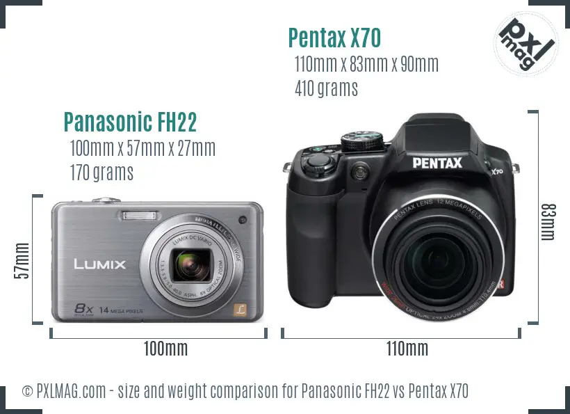 Panasonic FH22 vs Pentax X70 size comparison