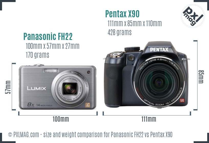 Panasonic FH22 vs Pentax X90 size comparison