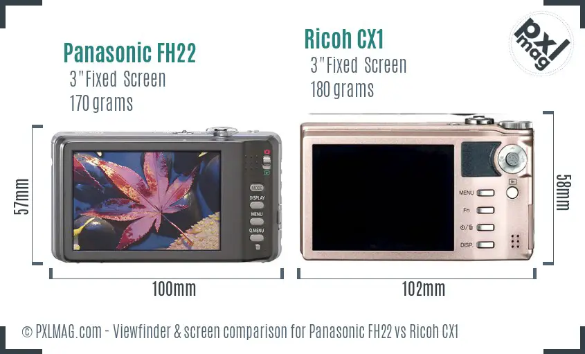 Panasonic FH22 vs Ricoh CX1 Screen and Viewfinder comparison