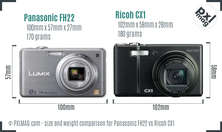 Panasonic FH22 vs Ricoh CX1 size comparison