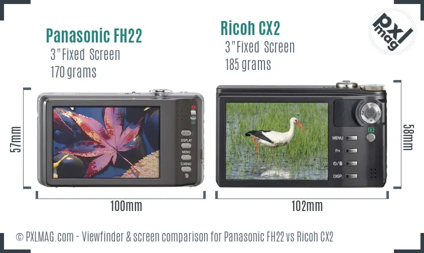 Panasonic FH22 vs Ricoh CX2 Screen and Viewfinder comparison