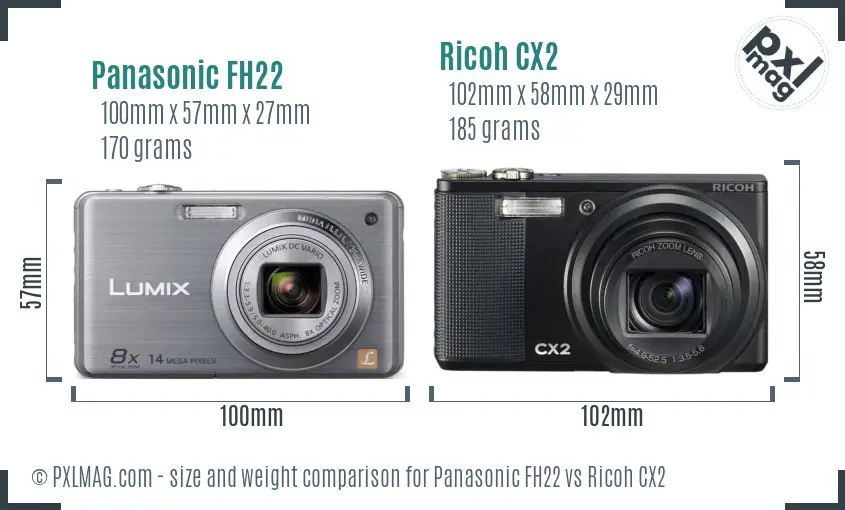 Panasonic FH22 vs Ricoh CX2 size comparison