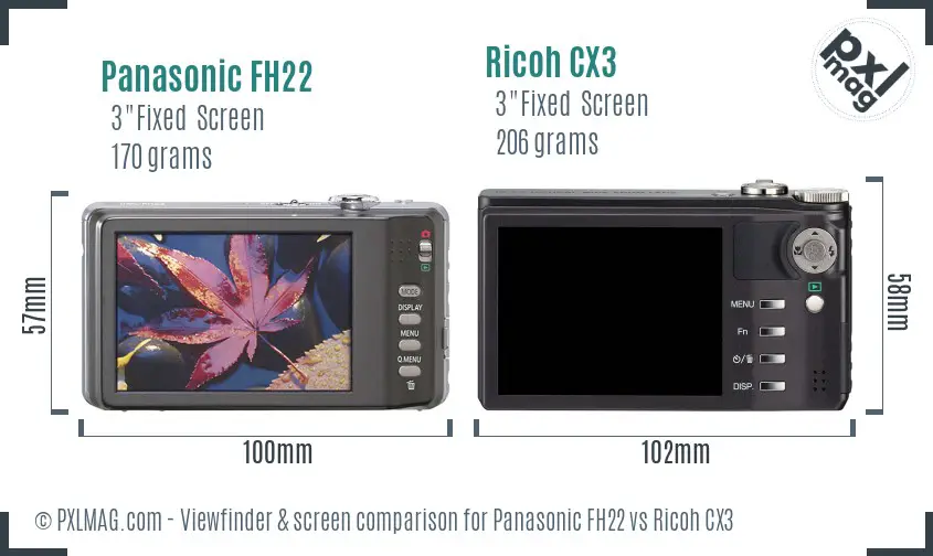 Panasonic FH22 vs Ricoh CX3 Screen and Viewfinder comparison Panasonic FH22 vs Ricoh CX3 Screen and Viewfinder comparison