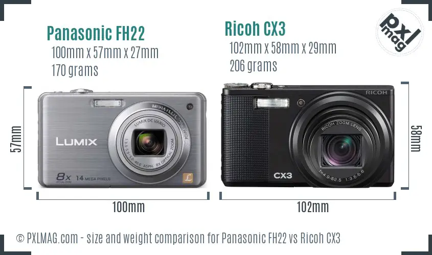 Panasonic FH22 vs Ricoh CX3 size comparison Panasonic FH22 vs Ricoh CX3 size comparison