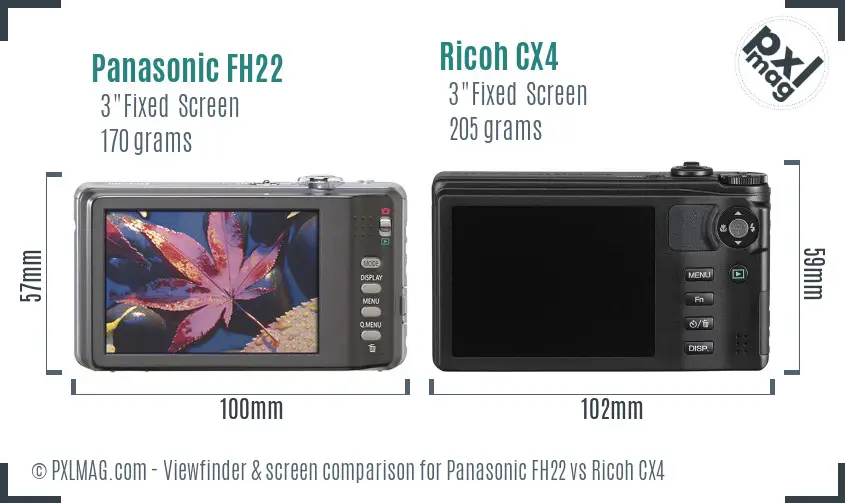 Panasonic FH22 vs Ricoh CX4 Screen and Viewfinder comparison