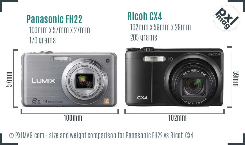 Panasonic FH22 vs Ricoh CX4 size comparison