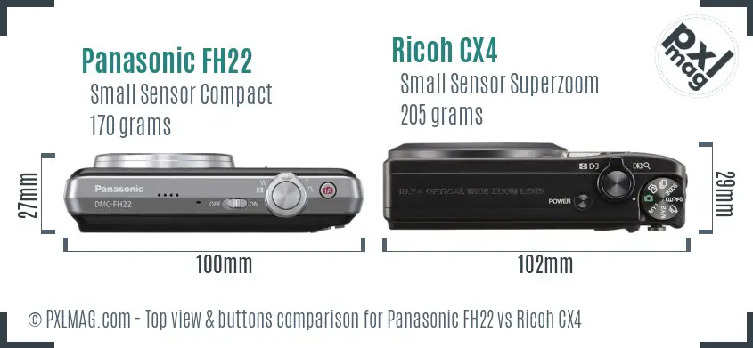 Panasonic FH22 vs Ricoh CX4 top view buttons comparison