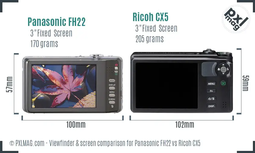 Panasonic FH22 vs Ricoh CX5 Screen and Viewfinder comparison