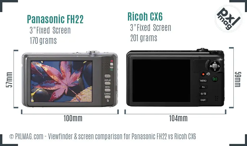 Panasonic FH22 vs Ricoh CX6 Screen and Viewfinder comparison