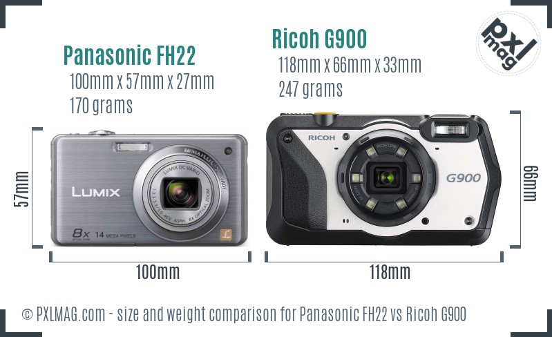 Panasonic FH22 vs Ricoh G900 size comparison
