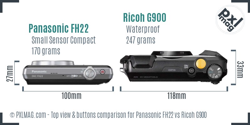 Panasonic FH22 vs Ricoh G900 top view buttons comparison