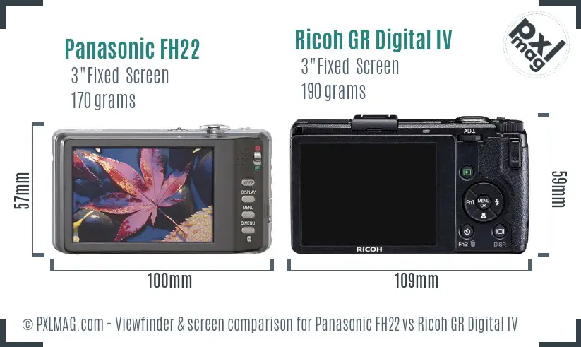 Panasonic FH22 vs Ricoh GR Digital IV Screen and Viewfinder comparison