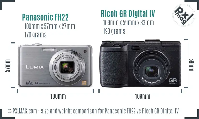 Panasonic FH22 vs Ricoh GR Digital IV size comparison