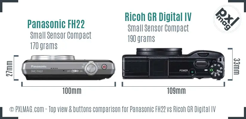 Panasonic FH22 vs Ricoh GR Digital IV top view buttons comparison