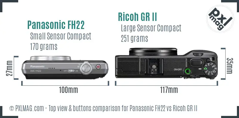 Panasonic FH22 vs Ricoh GR II top view buttons comparison
