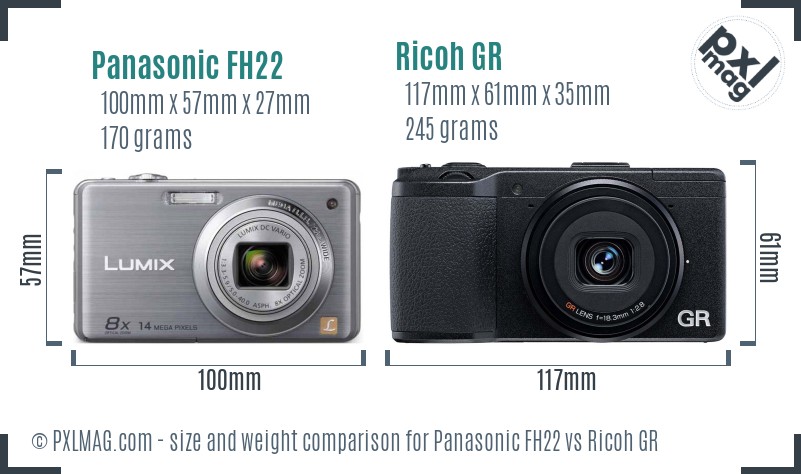 Panasonic FH22 vs Ricoh GR size comparison