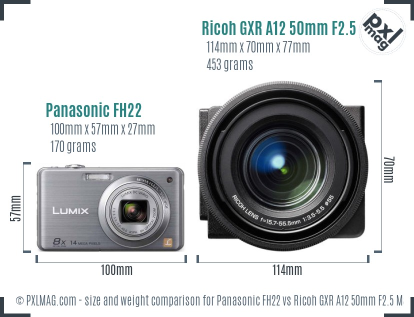 Panasonic FH22 vs Ricoh GXR A12 50mm F2.5 Macro size comparison