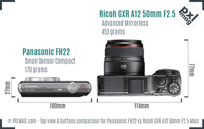 Panasonic FH22 vs Ricoh GXR A12 50mm F2.5 Macro top view buttons comparison