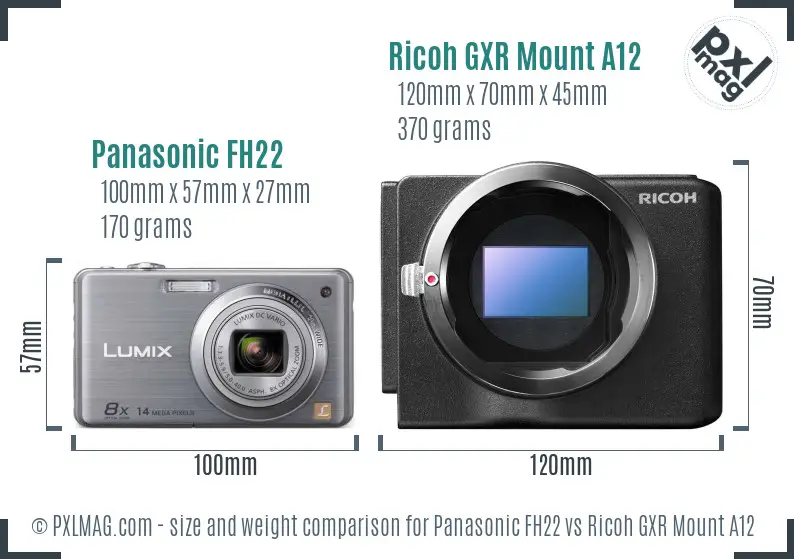 Panasonic FH22 vs Ricoh GXR Mount A12 size comparison Panasonic FH22 vs Ricoh GXR Mount A12 size comparison