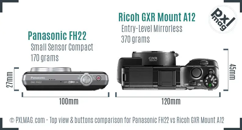 Panasonic FH22 vs Ricoh GXR Mount A12 top view buttons comparison Panasonic FH22 vs Ricoh GXR Mount A12 top view buttons comparison