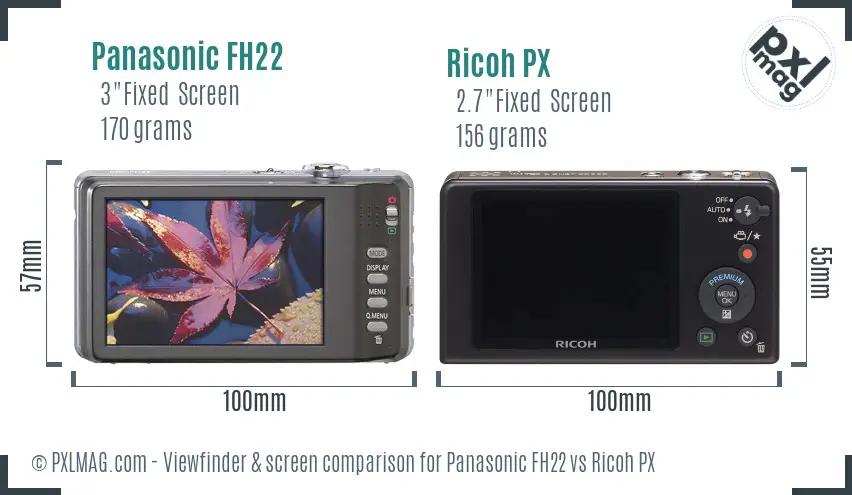 Panasonic FH22 vs Ricoh PX Screen and Viewfinder comparison