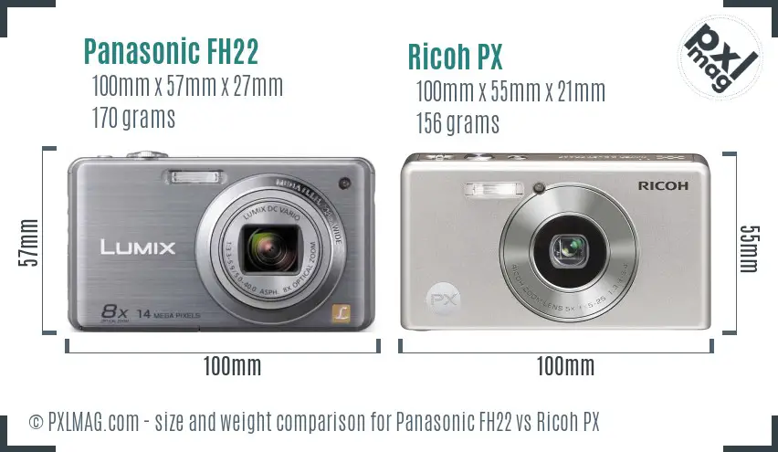 Panasonic FH22 vs Ricoh PX size comparison