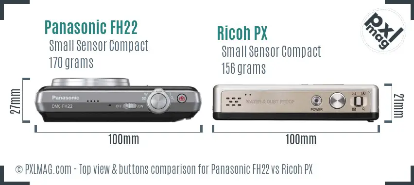 Panasonic FH22 vs Ricoh PX top view buttons comparison