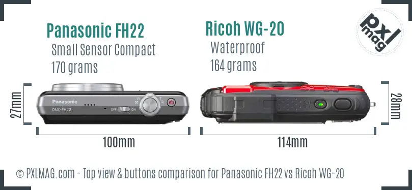 Panasonic FH22 vs Ricoh WG-20 top view buttons comparison