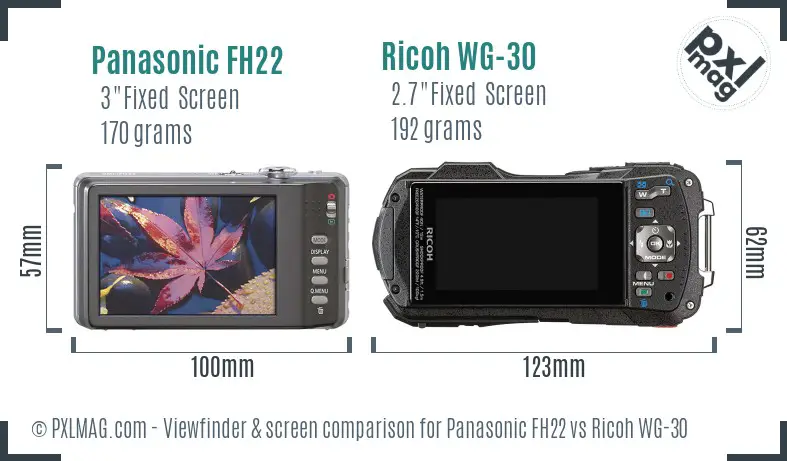 Panasonic FH22 vs Ricoh WG-30 Screen and Viewfinder comparison