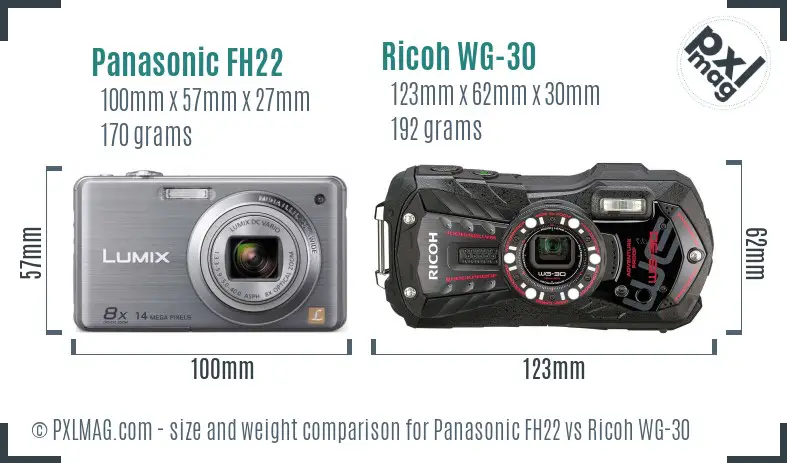Panasonic FH22 vs Ricoh WG-30 size comparison