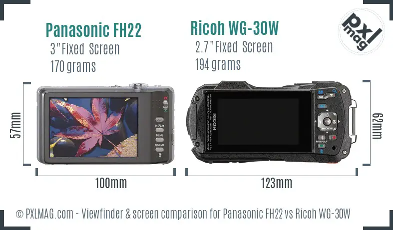 Panasonic FH22 vs Ricoh WG-30W Screen and Viewfinder comparison